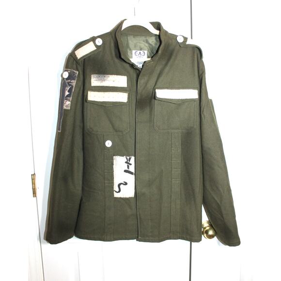 X-ray Mens Green Wool Blend Distressed Military Jacket w/ Patches sz M - Picture 1 of 4